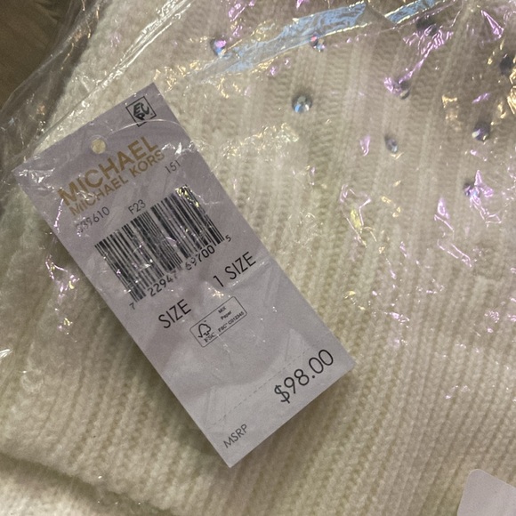 NWT Michael Kors Ribbed Rhinestone Embellished Scarf Cream - Picture 4 of 5